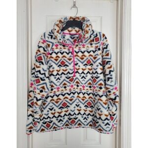 Eddie Bauer Fleece Pullover Multicolor Excellent Aztec Sherpa Quarter Zip Large